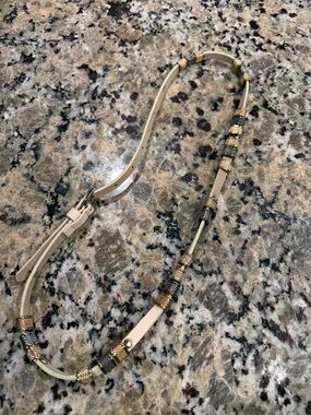 Beaded Beige Leather Women's Belt with Mixed Metal Accents